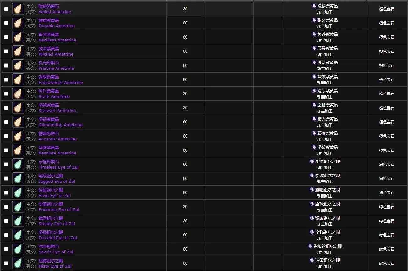 魔兽世界wlk珠宝图纸大全