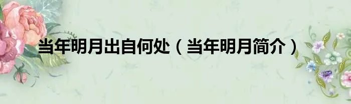 当年明月出自何处（当年明月简介）