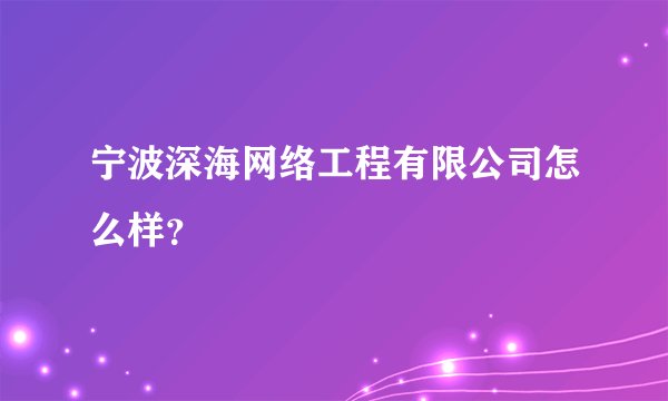 宁波深海网络工程有限公司怎么样？