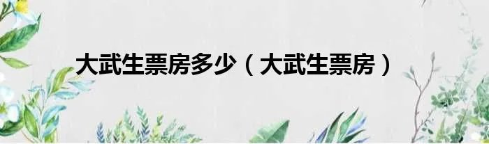 大武生票房多少（大武生票房）