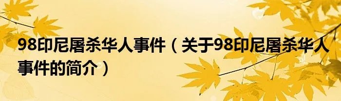 98印尼屠杀华人事件（关于98印尼屠杀华人事件的简介）