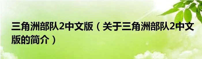三角洲部队2中文版（关于三角洲部队2中文版的简介）