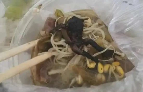 女子点外卖里面竟有只癞蛤蟆 商家的回应让人愤怒