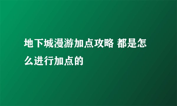 地下城漫游加点攻略 都是怎么进行加点的