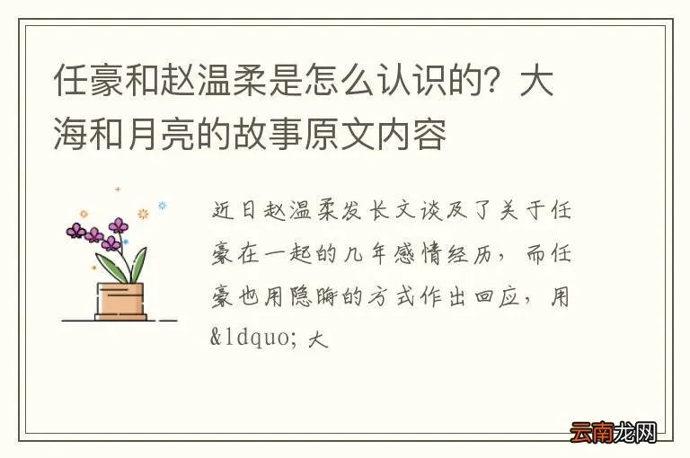 任豪和赵温柔是怎么认识的？大海和月亮的故事原文内容