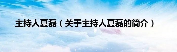 主持人夏磊（关于主持人夏磊的简介）