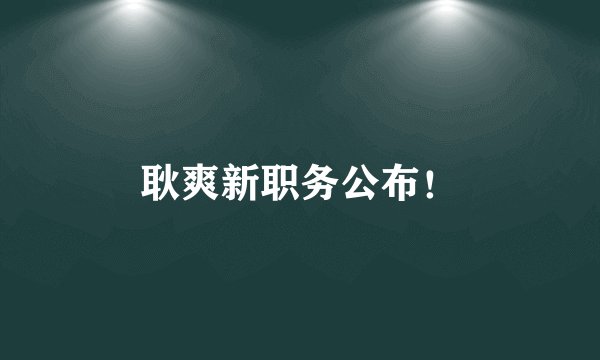 耿爽新职务公布！