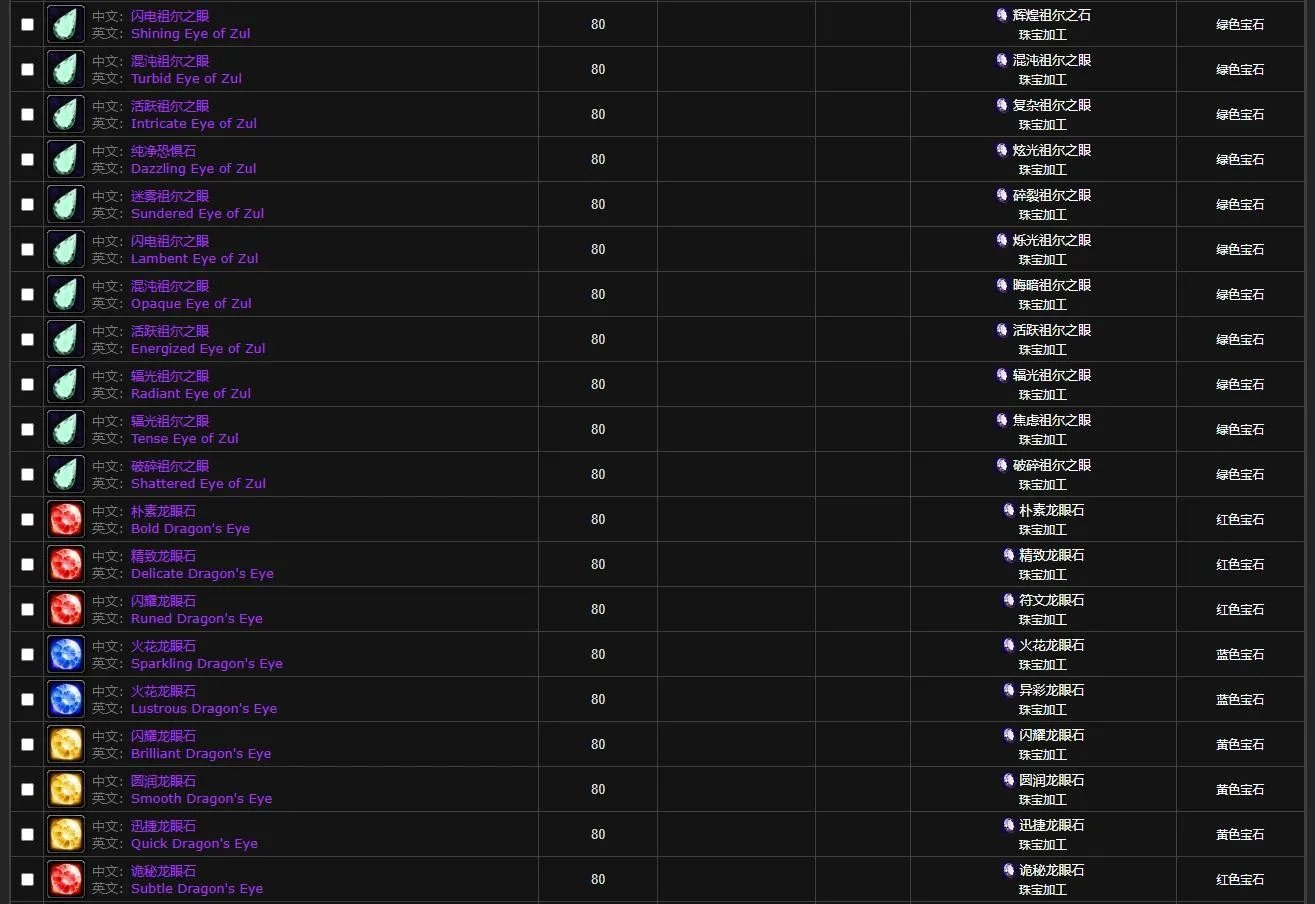 魔兽世界wlk珠宝图纸大全