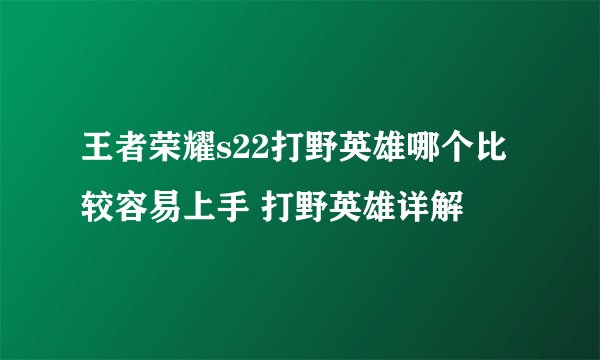 王者荣耀s22打野英雄哪个比较容易上手 打野英雄详解