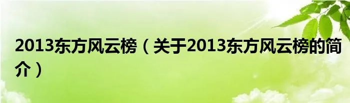 2013东方风云榜（关于2013东方风云榜的简介）