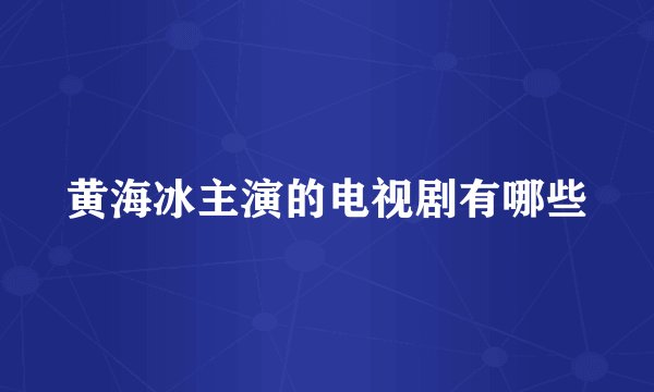 黄海冰主演的电视剧有哪些