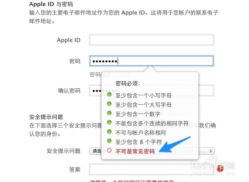 Apple ID注册密码要求