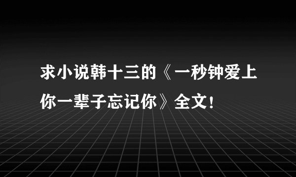 求小说韩十三的《一秒钟爱上你一辈子忘记你》全文！
