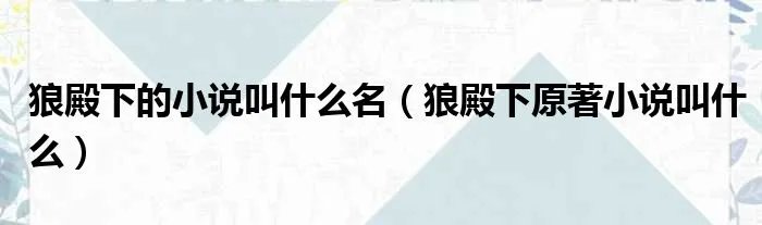 狼殿下的小说叫什么名（狼殿下原著小说叫什么）