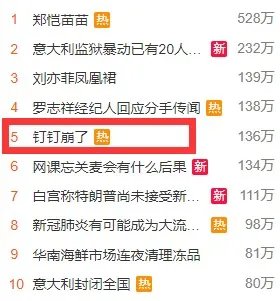 钉钉崩了上热搜 官方:扛到最后没有想到还是摔了一跤