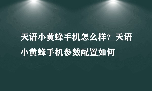 天语小黄蜂手机怎么样？天语小黄蜂手机参数配置如何