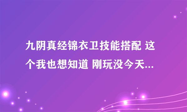 九阴真经锦衣卫技能搭配 这个我也想知道 刚玩没今天 你也帮帮我把 谢谢了
