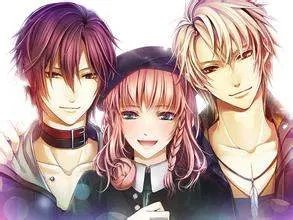 请帮忙找一张动漫彩图，要一个女孩子搂着另两个男孩子