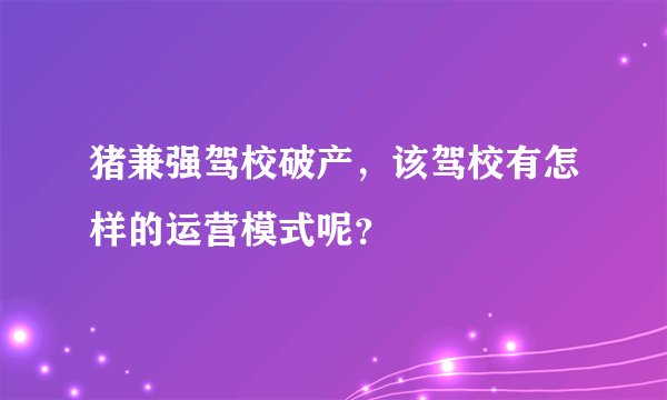 猪兼强驾校破产，该驾校有怎样的运营模式呢？