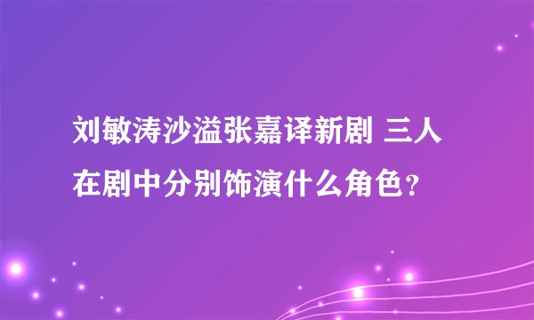 刘敏涛沙溢张嘉译新剧 三人在剧中分别饰演什么角色？