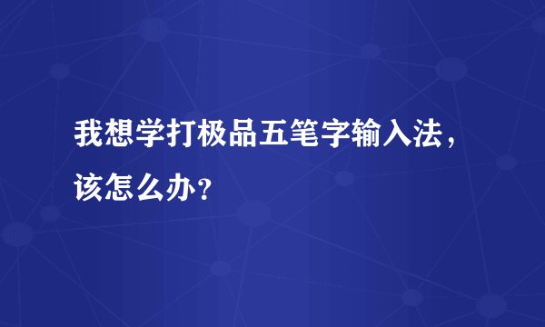 我想学打极品五笔字输入法，该怎么办？