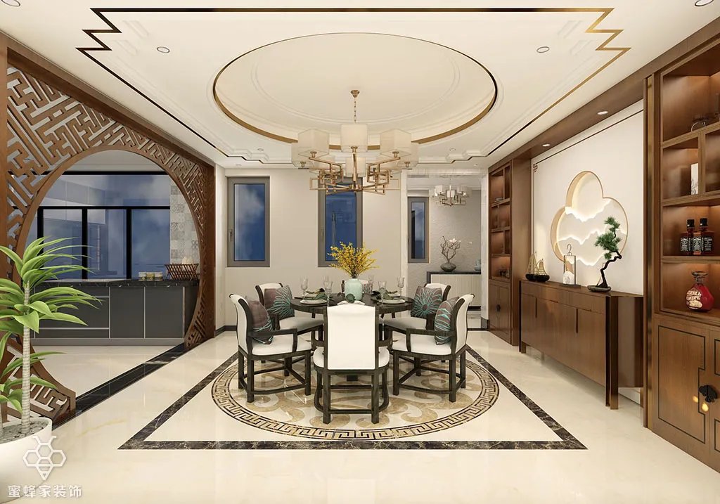 大连市华润海中国一期225平米新中式风格装修案例分享