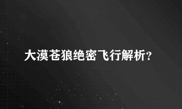 大漠苍狼绝密飞行解析？