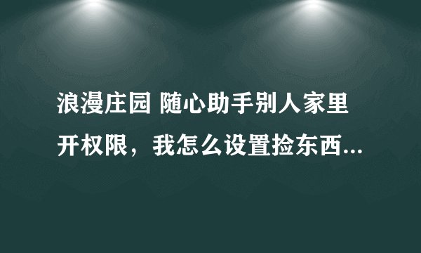 浪漫庄园 随心助手别人家里开权限，我怎么设置捡东西？？？ 或者别的软件