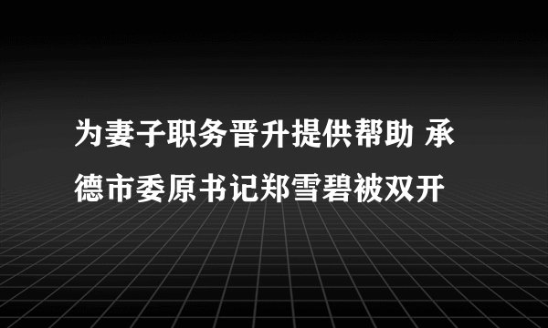 为妻子职务晋升提供帮助 承德市委原书记郑雪碧被双开