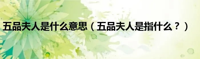 五品夫人是什么意思（五品夫人是指什么？）