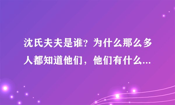沈氏夫夫是谁？为什么那么多人都知道他们，他们有什么故事？是名人吗