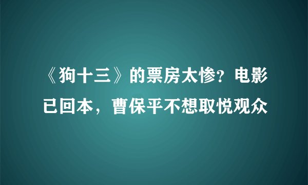 《狗十三》的票房太惨？电影已回本，曹保平不想取悦观众
