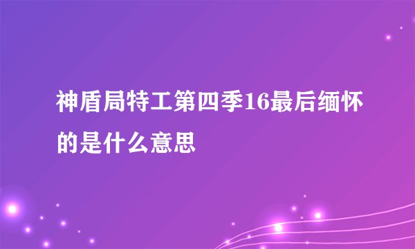 神盾局特工第四季16最后缅怀的是什么意思