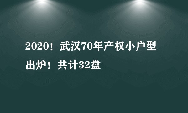 2020！武汉70年产权小户型出炉！共计32盘