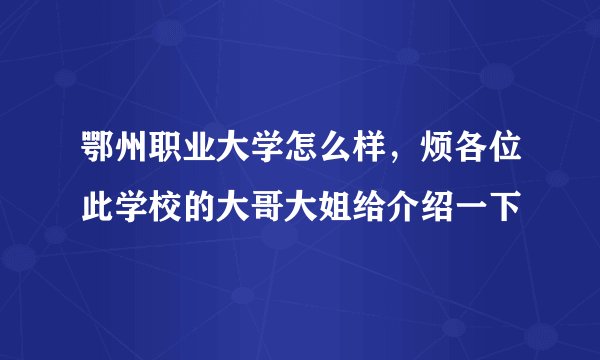 鄂州职业大学怎么样，烦各位此学校的大哥大姐给介绍一下