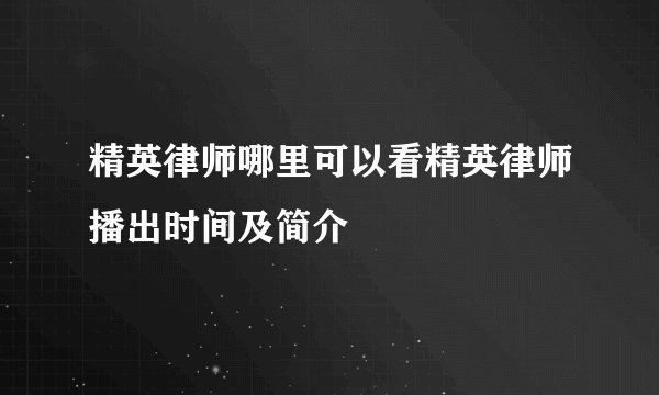 精英律师哪里可以看精英律师播出时间及简介