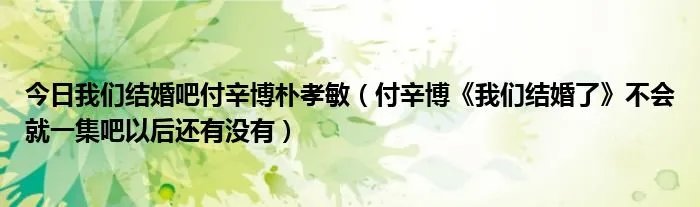 今日我们结婚吧付辛博朴孝敏（付辛博《我们结婚了》不会就一集吧以后还有没有）
