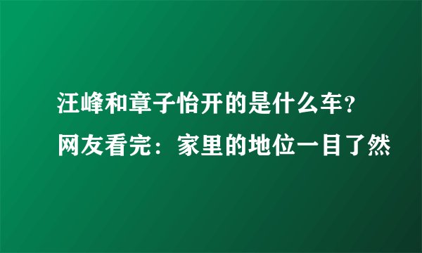 汪峰和章子怡开的是什么车？网友看完：家里的地位一目了然