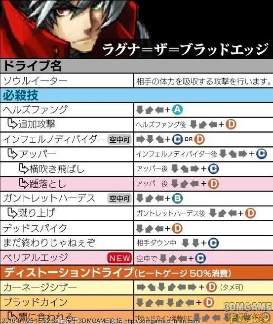 苍翼默示录图片出招表 苍翼默示录出招表一览