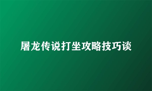 屠龙传说打坐攻略技巧谈
