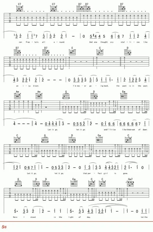 谁有C调的let it go吉他谱