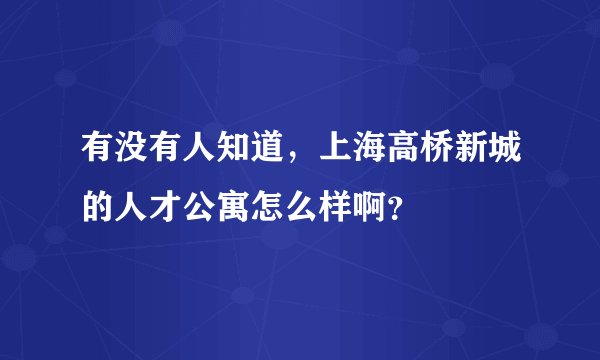 有没有人知道，上海高桥新城的人才公寓怎么样啊？