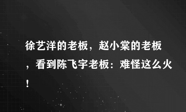 徐艺洋的老板，赵小棠的老板，看到陈飞宇老板：难怪这么火！