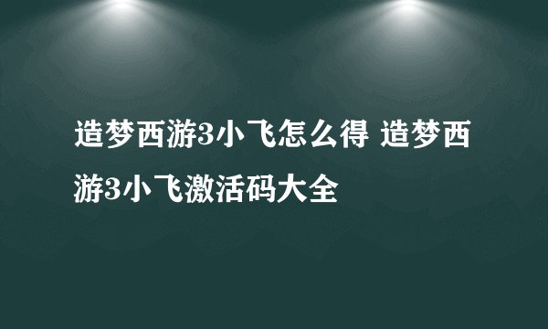 造梦西游3小飞怎么得 造梦西游3小飞激活码大全