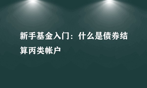 新手基金入门：什么是债券结算丙类帐户