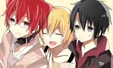 请帮忙找一张动漫彩图，要一个女孩子搂着另两个男孩子