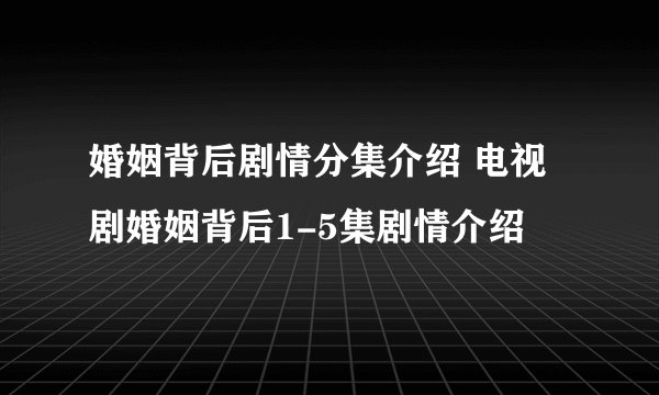 婚姻背后剧情分集介绍 电视剧婚姻背后1-5集剧情介绍