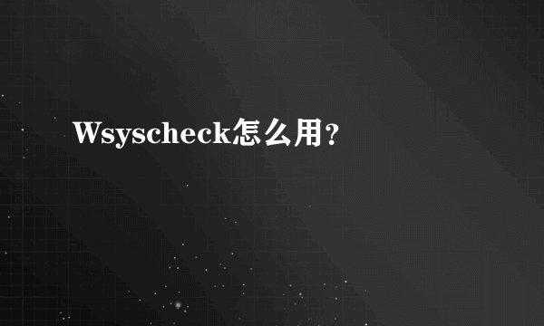 Wsyscheck怎么用？
