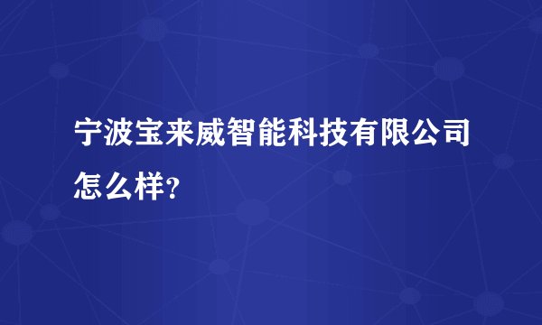 宁波宝来威智能科技有限公司怎么样？