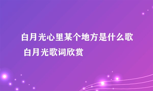 白月光心里某个地方是什么歌 白月光歌词欣赏